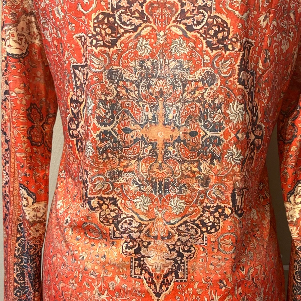 Vibrant Orange Patterned Women's Blouse - Picture 6 of 6
